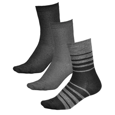 Image de vitsocks Chaussette chaude fine 80% LAINE MÉRINOS Femme (3 PAIRES) douce confortable, lot de 3 : unie et rayée noir gris, 39 42