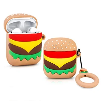 Image de LEWOTE en Silicone Airpods Couverture Mignonne Drôle Compatible pour Apple 1 et 2 [Série Fruits Aliments] (Hamburger)