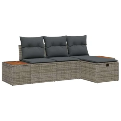 Image de Ensemble de Canapé Jardin 4 Pièces avec Coussins Gris en Rattan Synthétique 3360948