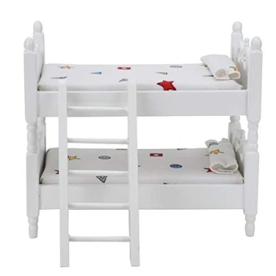 Image de 1:12 Maison De Poupée En Bois Lit Superposé, Simulé Mini Superposé Meubles Miniatures Scène Modèle Accessoires Props(Motif géométrique)