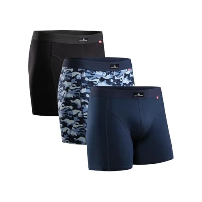 Image de DANISH ENDURANCE Lot de 3 Boxers en Coton Ultra Doux, Caleçon Confortable et Respirant, pour Homme, Multicouleurs (1x Noir, 1x Camouflage, Bleu Marine), 4XL