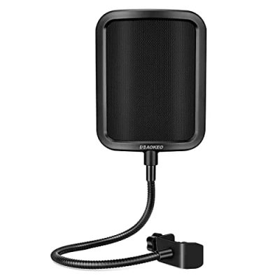 Image de Aokeo Filtre anti Pop professionnel en métal pour microphone Blue Yeti, HyperX QuadCast et tout autre microphone, écran Wind avec un bras de stabilisation flexible à 360