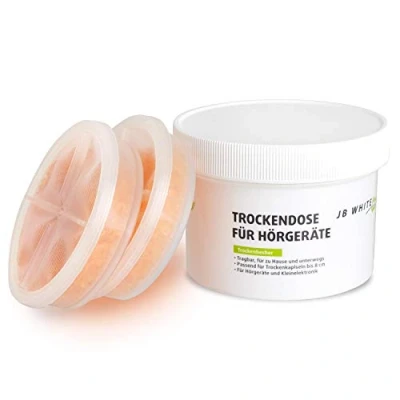 Image de JB White Dry Box avec 2 Capsules de séchage XXL (78mm / 40g) régénérables pour sécher l&#039;électronique, Les prothèses auditives, otoplastiques et Action cam (Ø 8,5 cm/H 6,5 cm)