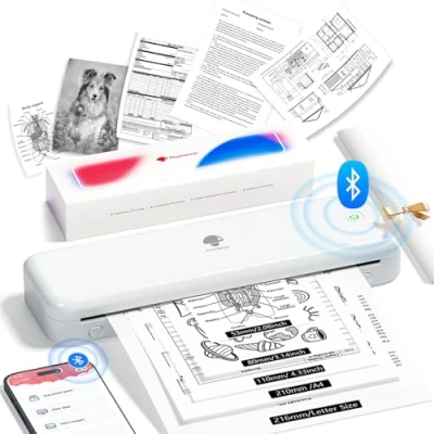 Image de Phomemo M834 Imprimante Thermique A4, Portable sans Encre, Connexion Smartphone Via Bluetooth, Supporte Le Papier A4 (210x297mm), 80mm, Mini Scanner Imprimante, 300DPI