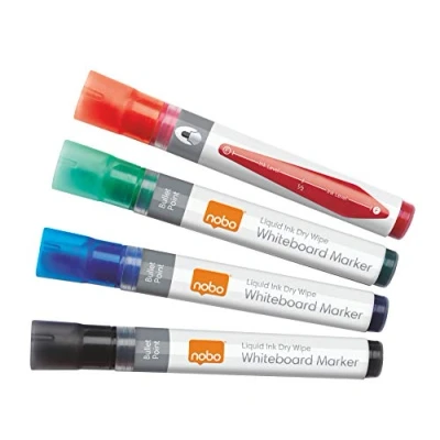 Image de Nobo Marqueurs Effaçables à Sec Liquid Ink pour Tableau Blanc, Pointe Ogive de 3mm, Lot 4, 1902408, Couleurs Assorties