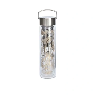 Image de Eigenart Flowtea 50021 Tropic Summer Gourde à double paroi en verre borosilicate avec couvercle acier inoxydable, housse néoprène et passoire, sans BPA, 400 ml