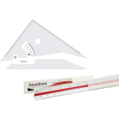 Image de Liquidraw Lot de 2 équerres réglables 25 cm et règle triangulaire 30 pour l&#039;architecture, le dessin, la menuiserie