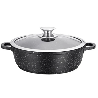 Image de Kamberg Sautoir / Sauteuse 40 cm Fonte d&#039;Aluminium Revêtement Type Pierre Couvercle en Verre Tous Feux dont Induction Sans PFOA 0008044, x 7.5