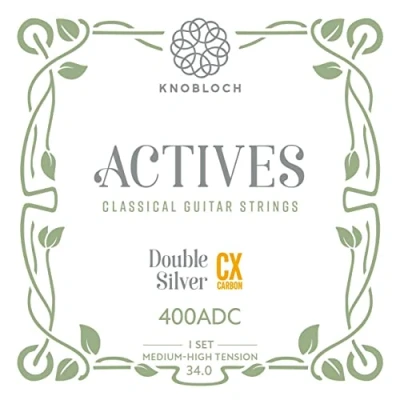 Image de Knobloch Strings Cordes de Guitare espagnole 400ADC Actives Double Silver Tension Moyenne élevée 34.0 Basses et aigus Brillants Son Net projeté Jeu Flamenco Classique