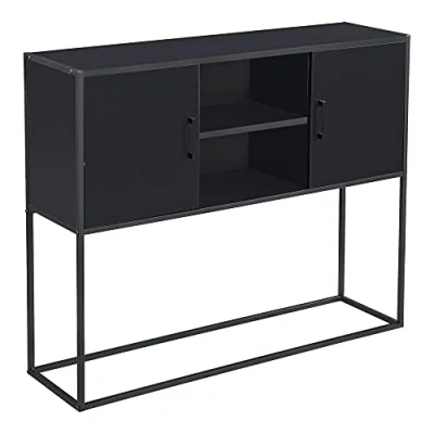 Image de [en.casa] Commode Moderne à 2 Portes pour Chambre Salon Meuble de Rangement avec Compartiments Fermés et Ouverts Capacité Charge 20 kg Panneau Particules Métal 90 x 109 30 cm Noir