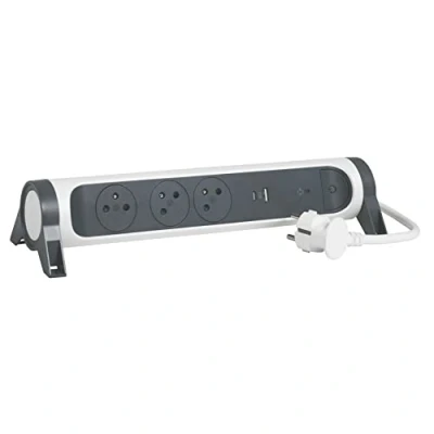 Image de LEGRAND Multiprise Rotative avec Interrupteur à Voyant LED et Protection Parafoudre 3 Prises Surface Terre + Prise USB C A Cordon 1,5m Blanc Gris Foncé