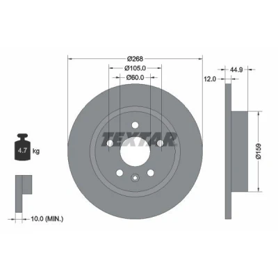 Image de TEXTAR PRO 92205503 Disque de frein 268 12 05/06 105 plein revêtu sans boulon fix roue, moyeu roue OPEL: Astra J 5 portes, GTC