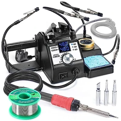 Image de YIHUA 926LED IV Station de soudure 110W EVO 90 480C Kit avec 4 mains secourables, 1 loupe éclairage LED, 3 pannes à souder supplémentaires, 50g fil sans plomb