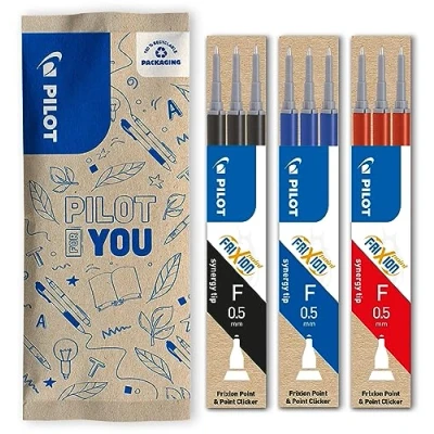 Image de PILOT Lot de 3 étuis recharges FriXion pour stylo effaçable. Compatibles Point et Clicker Bleu Noir Rouge Pointe Fine