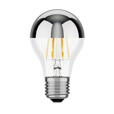 Image de ledscom.de ampoule LED E27, A60, blanc chaud (2700 K), 6 W, 667lm, miroir de tête (argent), forme poire, filament, Edinson, verre, LED, ampoule, culot à économie d&#039;énergie,