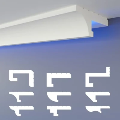 Image de Profilé de joint d&#039;ombre LED HEXIMO moulures, éclairage indirect plafond en XPS polystyrène sec moulures (échantillon HLED 14)