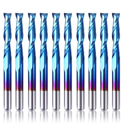 Image de SainSmart Genmitsu 10Pcs Nano Blue Coat Mèches de Toupie CNC, Fraise à Queue Plate, 1/8&quot;, 2 Cannelures (3.175 x 17 38mm)