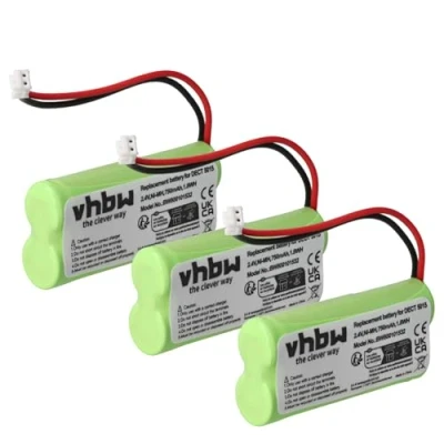 Image de vhbw 3X NiMH Batteries 750mAh (2.4V) pour téléphone Portable, Smartphone Audioline DECT 5015 comme 08C/CP18NM, BC101276.