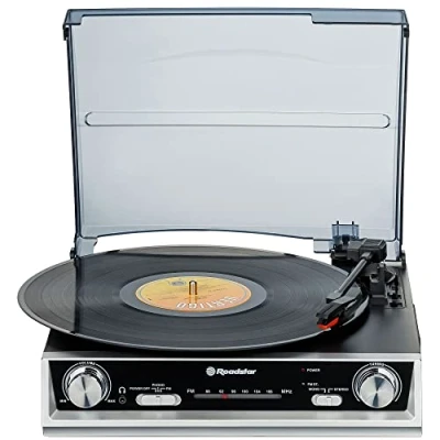 Image de Roadstar TTR 8634 Platine Vinyle 33/45/78 TR/Min, Radio FM Analogique, Haut Parleurs Intégrés, Sortie RCA, Prise Casque, Noir