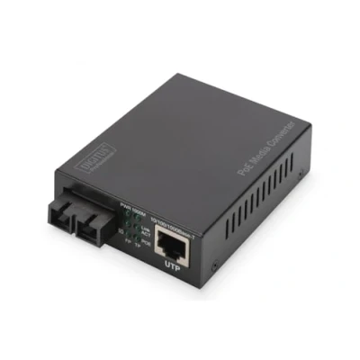Image de DIGITUS Convertisseur de média MM Gbit Ethernet RJ45 / SC longueur d&#039;onde 850nm Jusqu&#039;à 0.5km Avec injecteur PoE Noir