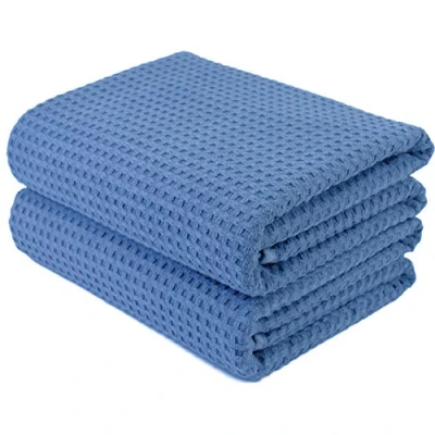 Image de Polyte Lot de 2 Serviettes Bain en Microfibres sèche Rapidement/ne Peluche Pas Tissu alvéolé Bleu 152,4 x 76,2 cm