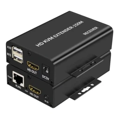 Image de 150M HDMI KVM Extender over Cat5e Cat6 1080P USB Transmit with Loop out Support Keyboard Mouse Extension