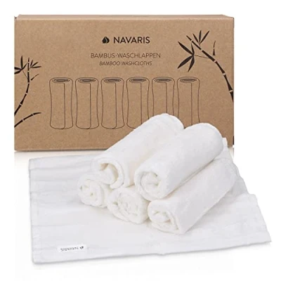 Image de Navaris 6X Serviette pour Visage Lingette Douce Lavable Bébé et Peaux Sensibles en Viscose Dérivée du Bambou 100% Naturel Hypoallergénique Réutilisable