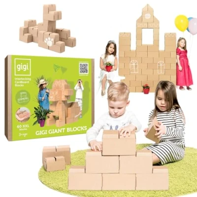 Image de Gigi Méga Blocs de Construction 60 XXL Jeu pièces, géants pour Enfants avec système Verrouillage, Grande Brique Tout Petit, Robuste et Facile à Monter G 2 Natural