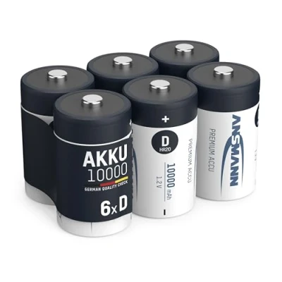 Image de ANSMANN Piles rechargeables Mono D Type 10000 1,2 V NimH (lot de 6) HR20 à faible autodécharge Accumulateurs idéaux pour les lampes poche, jouets, appareils médicaux, etc.