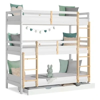 Image de HomeStyle4U 2589 Lit Superposé 90x200 Blanc 3 Places
