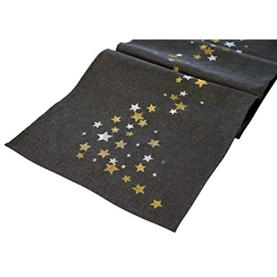 Image de Khevga Chemin de table Noël moderne avec broderie, Gris Grau_Stern