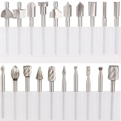 Image de HSS Fraises à Défoncer, 20Pcs 3mm 1/8&quot; acier rapide Bois Kit d&#039;Accessoires Défoncer Pour Outil Multifonction Rotatif Dremel Foredom Proxxon OQA0384