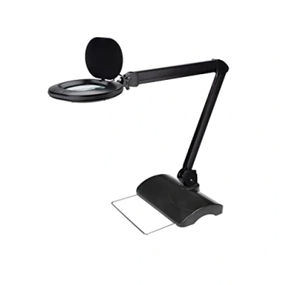 Image de Lumeno 8615SW Lampe loupe avec grande lentille ovale 110x150 mm, 60 LED à intensité variable sur 2 niveaux, parfaite comme aide la lecture, pour cosmétique, 5 dioptries noir trépied de table