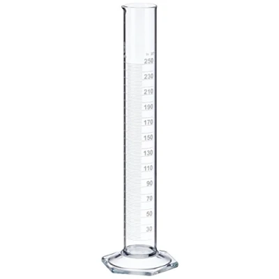 Image de NeoLab E 1267 Measuring Cylinder, Tall pattern, Hex Foot, Class B Borosilicate Glass, 250 ml