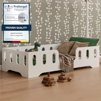 Image de smartwood lit Enfant 70x140 TILA 2 avec sommier à Lattes Meubles de Chambre d&#039;enfant en Bois barriere différentes Variantes Blanc 140x70 Simple