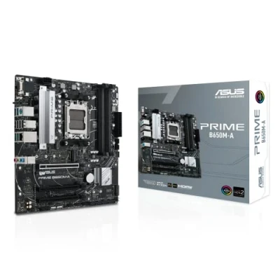 Image de ASUS PRIME B650M A Carte mère AMD Ryzen AM5 Micro ATX (DDR5, PCIe 5.0 M.2 support, 2.5Gb Ethernet, DisplayPort, VGA, HDMI, SATA 6 Gbps, USB 3.2 Gen 2 ports, Arua Sync RGB)