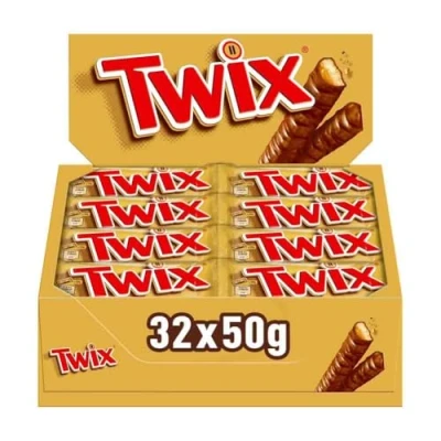 Image de TWIX Barres chocolat au lait, caramel et biscuits Grand format contenant 32 sachets de 50g 1,6kg