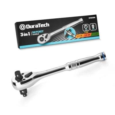 Image de DURATECH Clés à Cliquet Réversible 3 en 1, Poignée 1/4&quot;, 3/8&quot;, 1/2&quot; acier allié, Cle a Douille Cliquet, Clé 72 Dents pour la Réparation Automobile
