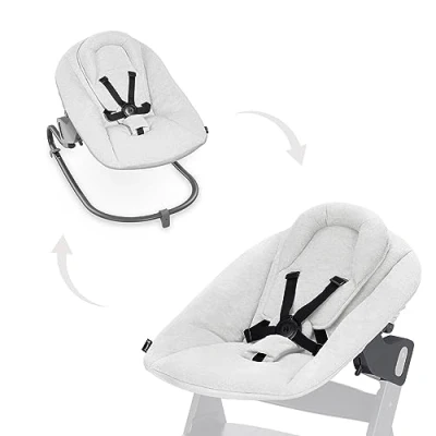 Image de hauck Chaise Haute Transat et Balancelle 2 en 1 Newborn Premium pour Alpha Beta Réducteur Nouveau Né, Harnais 5 Points, Dossier Réglable, Coton Light Grey