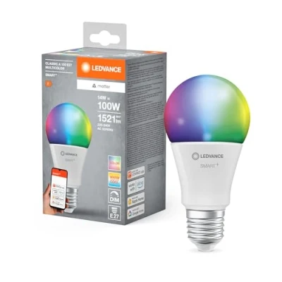 Image de LEDVANCE SMART+ MATT LED Lampe, White Frost Optics, 14W, 1521LM, Forme de lampe à incandescence classique avec E27, Couleur Lumière et blanche, Vocal Control, jusqu&#039;à 20 000 HRs, 1 Pack