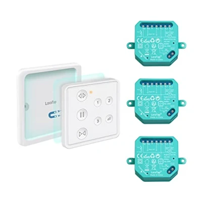 Image de LoraTap Module Volet Roulant Sans Fil, 3 en 1, Avec RF Télécommande, Emetteur Radio 868Mhz, Interrupteur Commutateur Rideau Stores, Relais Mural