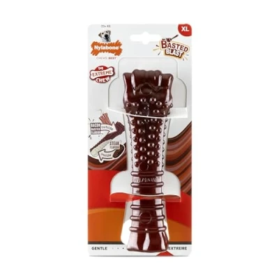 Image de Nylabone, Basted Blast, Effet à mâcher extrêmement Fort, Jouet pour Chien en Nylon résistant, Forme d&#039;os, Os Durable, Goût : Bacon et Steak, Extra Grand, Chiens de Plus 23 kg