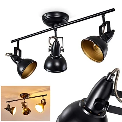 Image de Plafonnier Tina en métal noir et or, luminaire de plafond à 3 spots orientables pour ampoules E14, ampoule(s) non incluse(s)