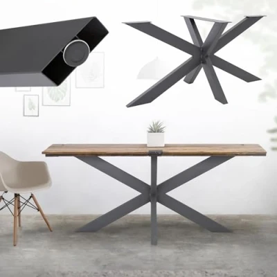 Image de ML Design Pied de Table Spider 78x71x120 cm, Structure en Croix, Anthracite, Métal, Revêtement Poudre, 150 kg, Industriel, Protection du Sol Inclus, Robuste, avec Matériel Fixation