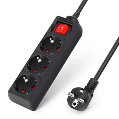 Image de Aigostar Multiprise 3 Prises avec Interrupteur câble 1,5 m Noir 3680w