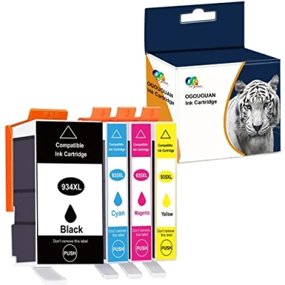 Image de Ouguan 4X(1 Noir, 1 Cyan, Magenta, Jaune) Remplacer pour HP 934 935 Cartouches d&#039;encre 934XL 935XL Grande Capacité Compatible Officejet Pro 6230 6830 6820 6812 6815 6835 Imprimante