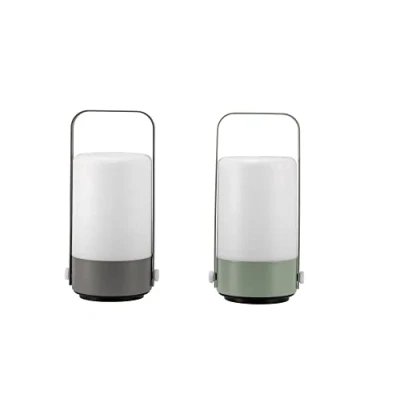 Image de Pauleen 48256 Lot de 2 lanternes LED Avec minuterie IP44 Pile incluse. 1 x 0,4 W extérieur gris clair, vert clair 3000 K, Plastique, 3000K