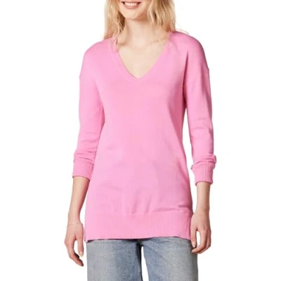 Image de Amazon Essentials Pull Tunique Léger À Manches Longues Et Col En v (Disponible Grande Taille) Femme, Rose, 4XL taille