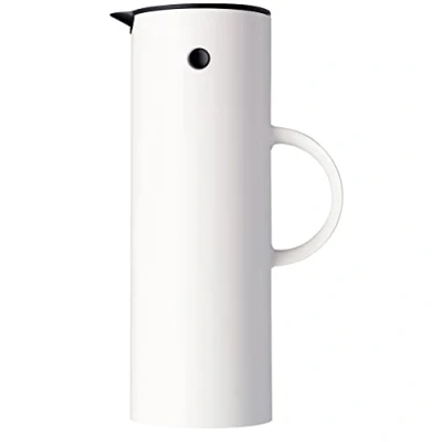 Image de Stelton EM77 Carafe Isotherme Thermos à double paroi pour boissons chaudes ou froides Pot thé et café avec insert en verre, bouchon bascule magnétisé, vis, design nostalgique 1,0 Litres, Blanc