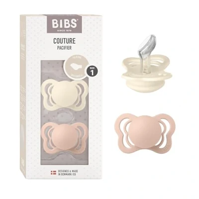Image de Tétine BIBS Couture. Lot de 2 sucettes. Sans bisphénol A, Téterelle anatomique. Silicone, Taille 1 (0 6 mois), Ivory/Blush